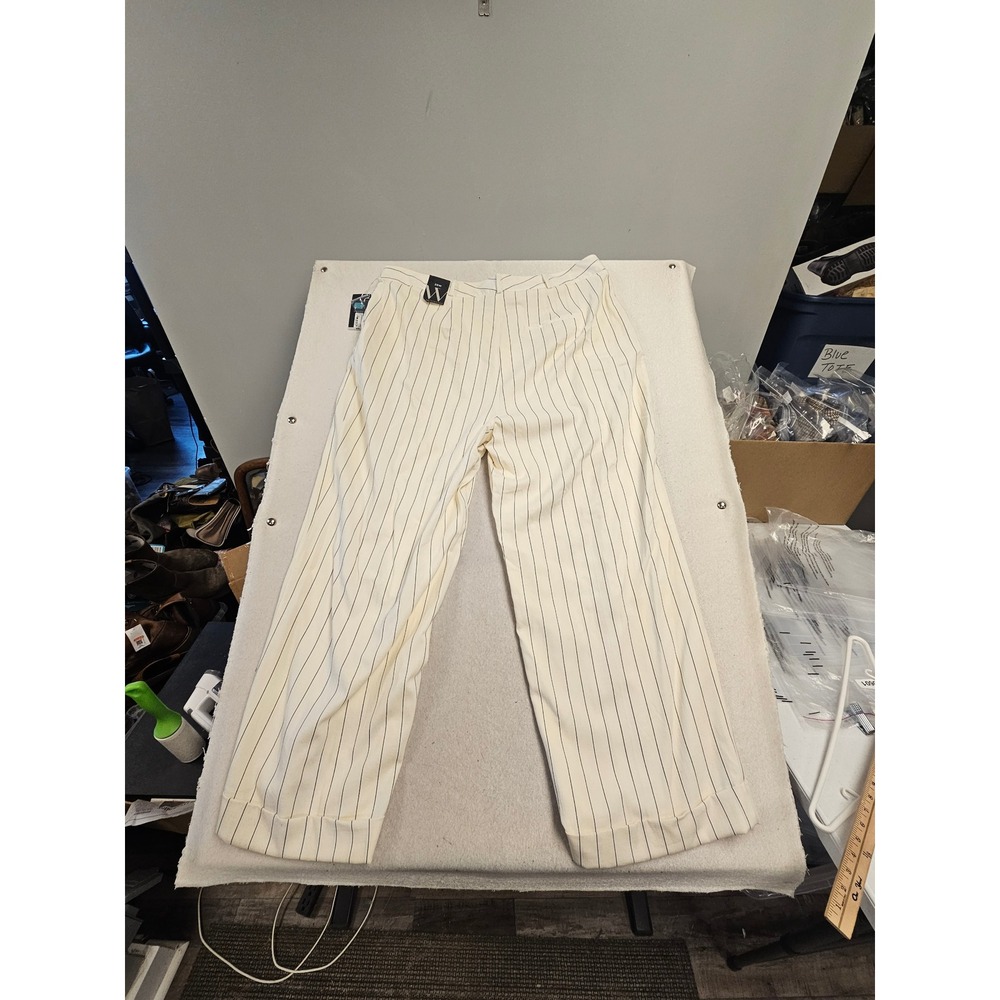 Worthington Pinstripe Wide Leg Dress Pants Ivory Black Cuffed 20W New